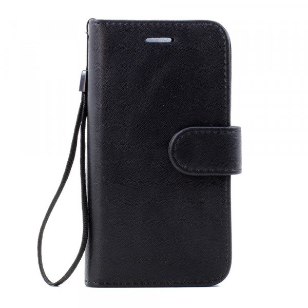 Wholesale iPhone 7 Folio Flip Leather Wallet Case with Strap (Black)